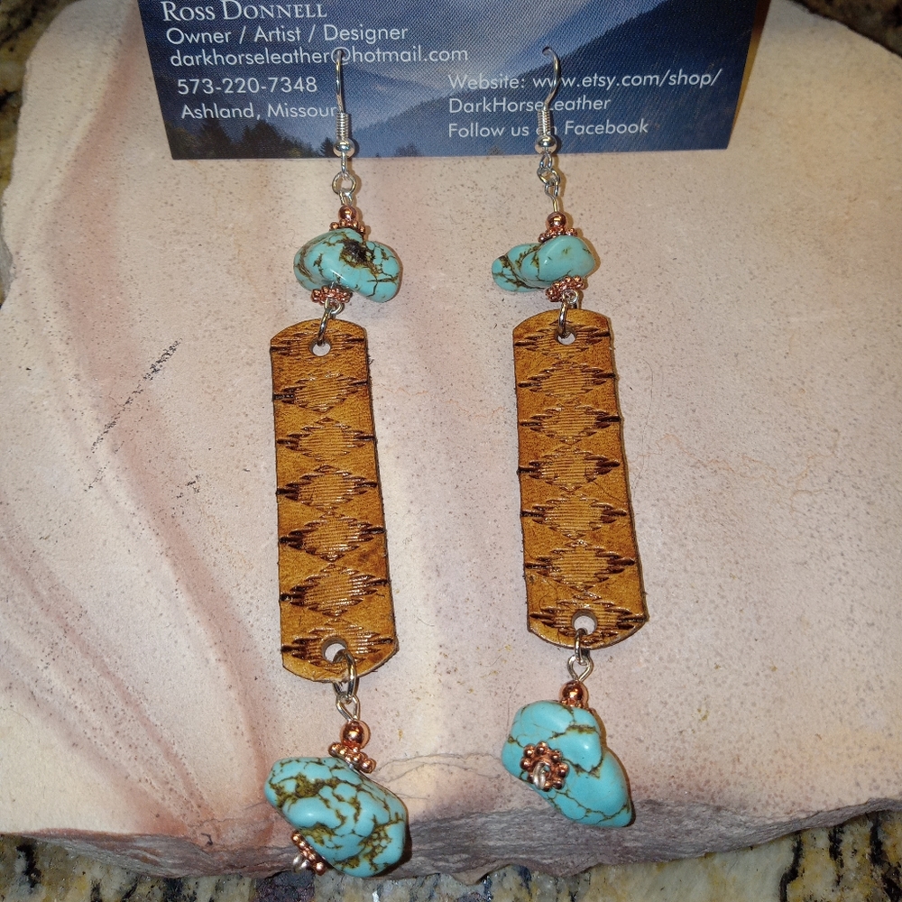 Turquoise and leather earrings